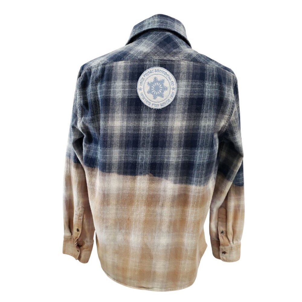 Womens Upcycled Distressed Flannel with "Jack Frost" Embroidered Patch Medium